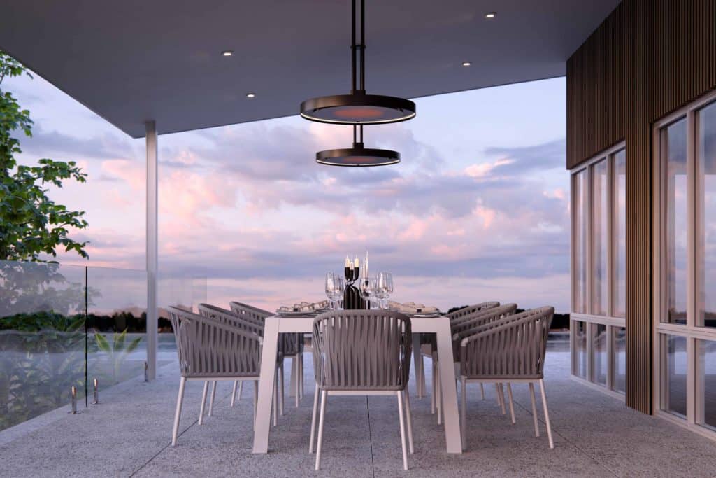 Bromicโs Eclipse Electric Outdoor Heaters Ceiling Mounted with the Included 24โ Twin Pole